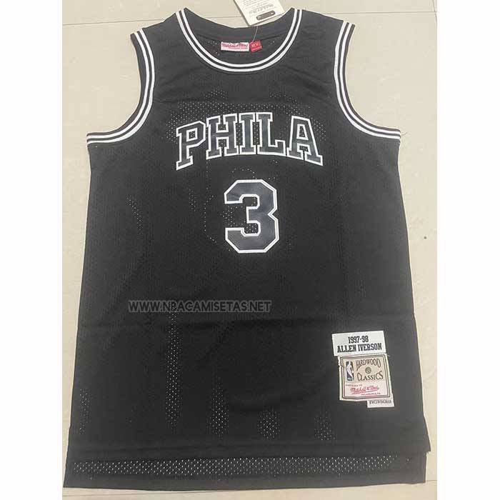 Camiseta Philadelphia 76ers Allen Iverson NO 3 Mitchell & Ness 1997-98 Negro1
